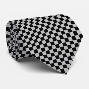 Corbata Cuadrados de tablero de ajedrez de plata mate y ne