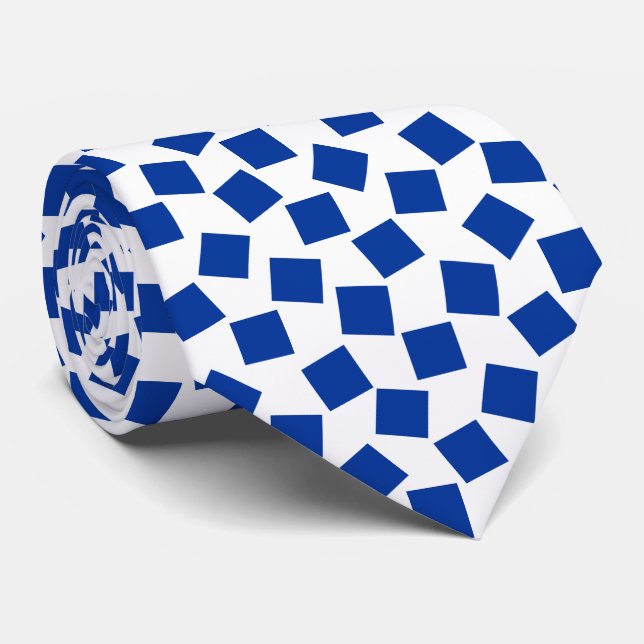 Corbata Cuadrados irregulares - Azul marino sobre blanco (Enrollado)