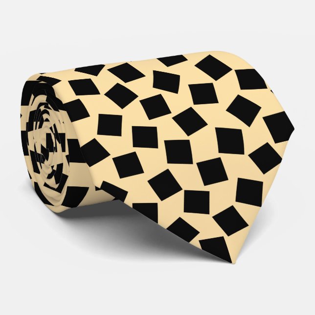 Corbata Cuadrados Irregulares - Negro sobre Beige (Enrollado)