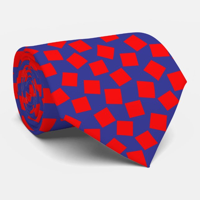 Corbata Cuadrados Irregulares - Rojo sobre Azul Profundo (Enrollado)