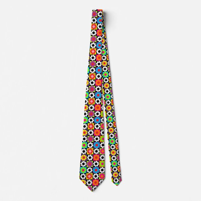 Corbata Cuadrados Retro Groovy Flower Power (Anverso)