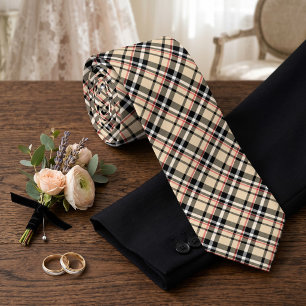 Corbata Cuadrados Tartán Cuadros Patrón Rojo Beige Negro B