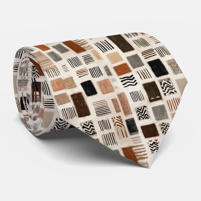 Corbata Cuadrícula abstracta boho terrosa - Textura dibuja (Enrollado)