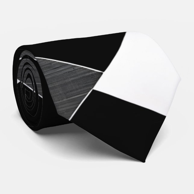 Corbata Cuadrícula geométrica monocroma Gris blanco negro (Enrollado)