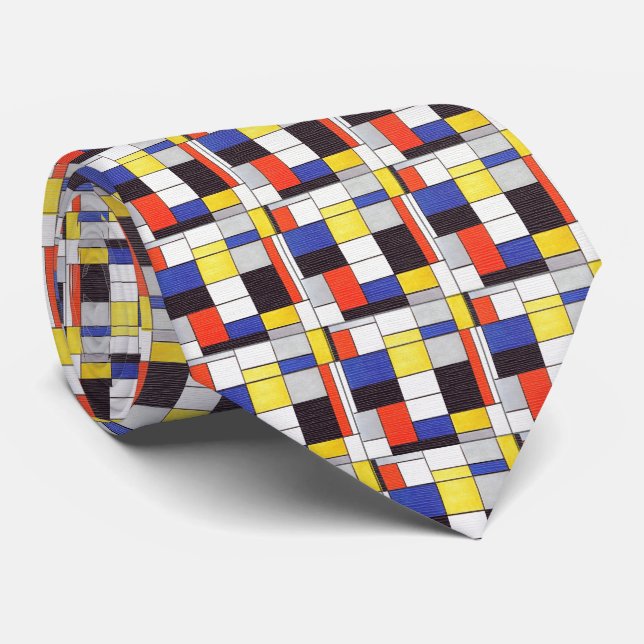 Corbata Cuadrícula Mondrian – Bloques de Arte Abstracto (Enrollado)