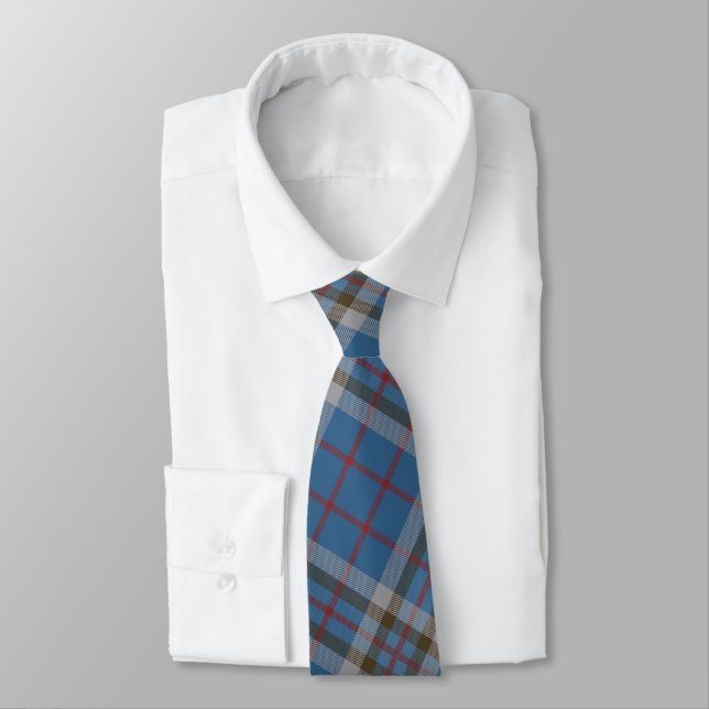 Corbata Cuadro Clan Thompson Gris Azul Check Tartán (Atado)