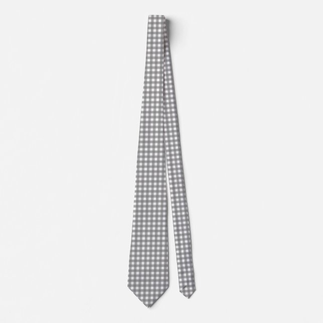 Corbata  Cuadro de Gingham de Ceniza Gris   (Anverso)
