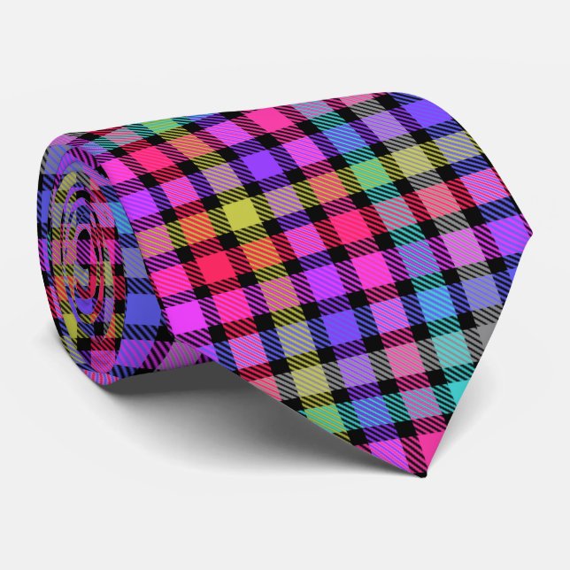 Corbata Cuadro de Madras Brillante Arcoíris (Enrollado)