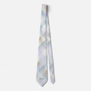 Corbata Cuadro de Pastel Monograma Tartán Azul Crema Polvo
