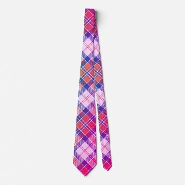 Corbata Cuadro Diagonal Moderno - Rojo, Blanco y Azul (Anverso)