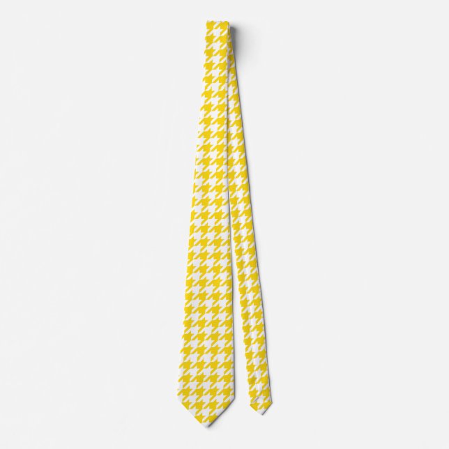 Corbata Cuadro Escocés Amarillo y Blanco Houndstooth (Anverso)
