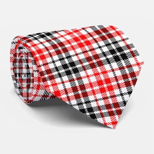 Corbata Cuadro Escocés de Tartán en Rojo y Negro sobre Bla