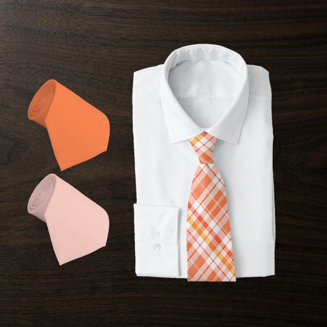 Corbata Cuadro escocés en naranja coral, salmón profundo,  (Subido por el creador)