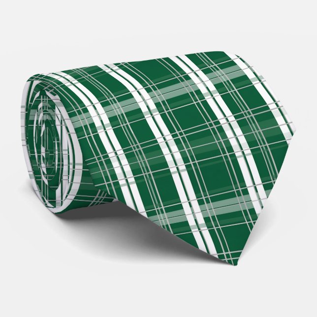 Corbata Cuadro Escocés Verde y Blanco Clásico (Enrollado)