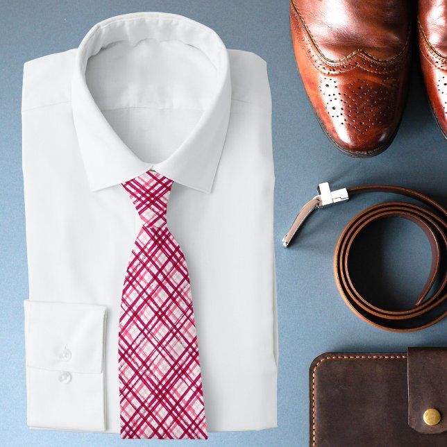 Corbata Cuadro Moderno de Pinceladas Rosadas Rojas (Subido por el creador)