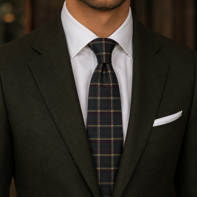 Corbata Cuadro Tártan Oscuro en Verde Bosque y Burdeos (Subido por el creador)