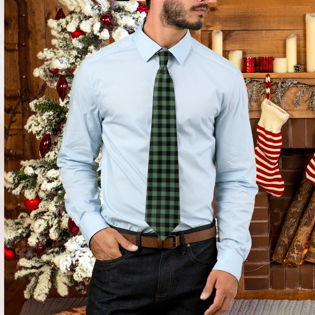 Corbata Cuadros de Búfalo Negro Verde Otoño (Subido por el creador)