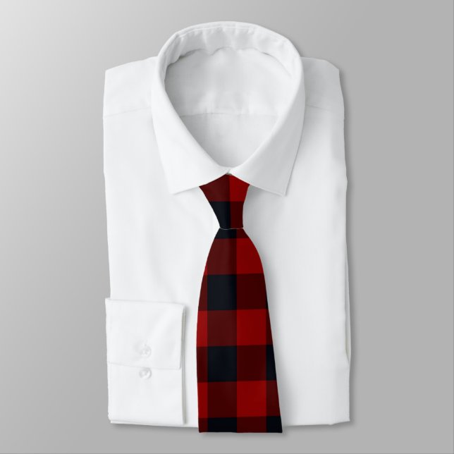 Corbata Cuadros de búfalo rojos y negros (Atado)