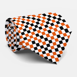 Corbata Cuadros de colores naranja, negro y blanco