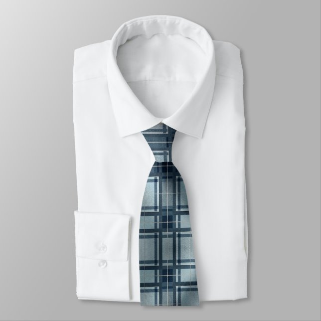 Corbata Cuadros de Tartán Gris Azul (Atado)