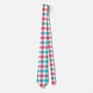 Corbata Cuadros de Turquesa Primaveral y Rojo Rosa