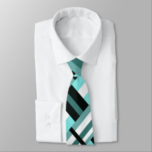 Corbata Cuadros en Aqua, Verde Azulado, Negro y Blanco Pat