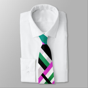 Corbata Cuadros en negro, blanco, verde y rosa patrón mode