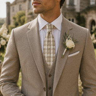 Corbata Cuadros Escoceses Beige Neutro