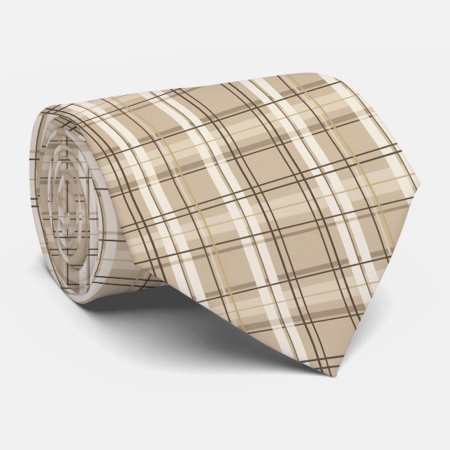 Corbata Cuadros Escoceses Beige Neutro (Enrollado)