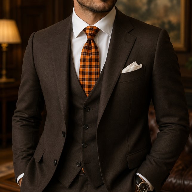 Corbata Cuadros Escoceses de Halloween Rústicos en Naranja (Subido por el creador)