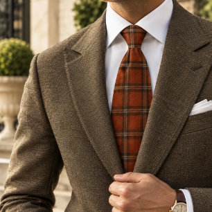 Corbata Cuadros Escoceses Marrón Naranja Quemada Patrimoni