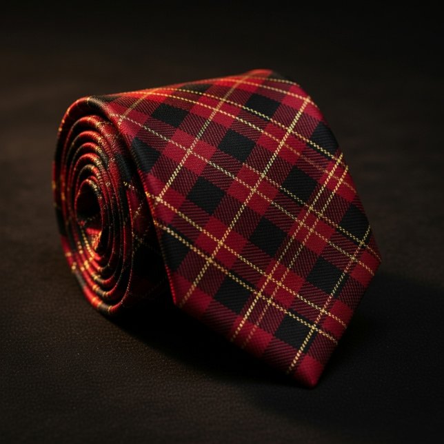 Corbata Cuadros Escoceses Rojos y Dorados de Lujo (Subido por el creador)