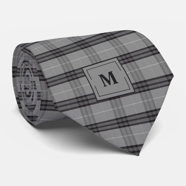 Corbata Cuadros Gris Carbón Monogramado (Enrollado)