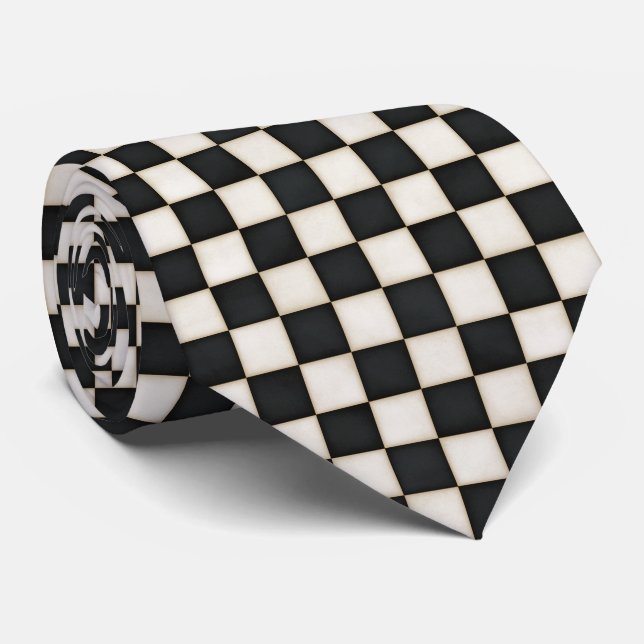 Corbata Cuadros negros y blancos antiguos (Enrollado)