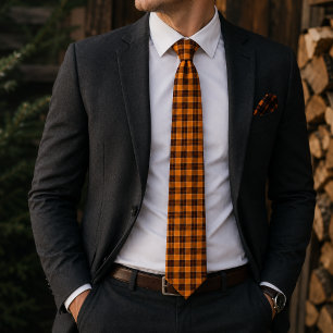 Corbata Cuadros Negros y Naranjas Vibrantes