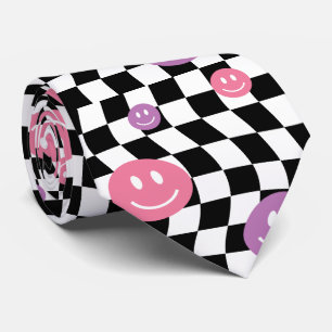 Corbata Cuadros retro Smiley Groovy, Y2K 90s
