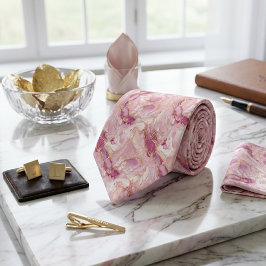 Corbata Cuarzo Rosa y Mármol Dorado