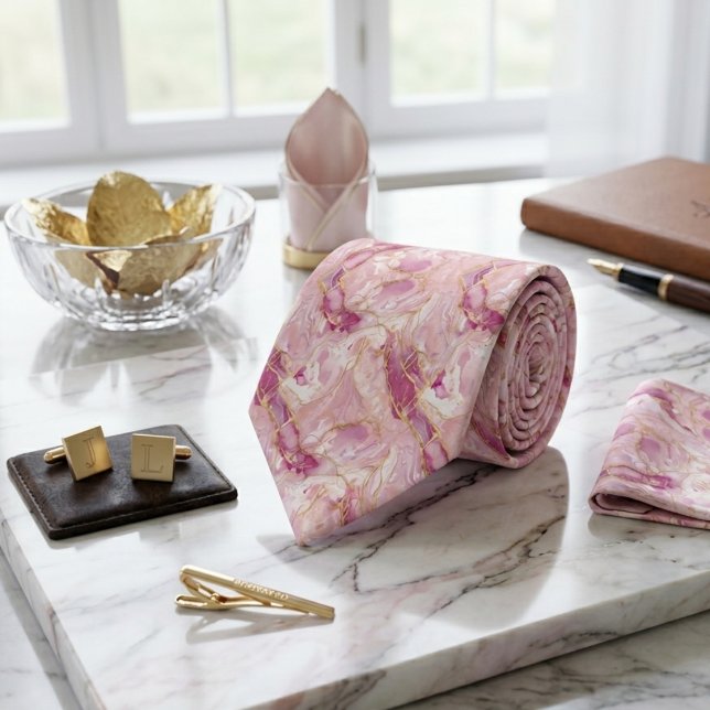 Corbata Cuarzo Rosa y Mármol Dorado (Subido por el creador)