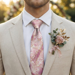 Corbata Cuarzo Rosa y Mármol Dorado