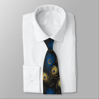 Corbata Cubierta de pavo real dorada Cubierta de mens azul