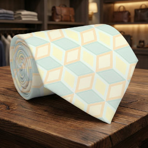Corbata Cubos 3D Geométricos Modernos en Verde Menta y Mel