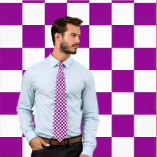 Corbata Cuchillo de tablero de ajedrez morado y blanco