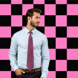 Corbata Cuchillo de tablero de ajedrez rosa y negro calien