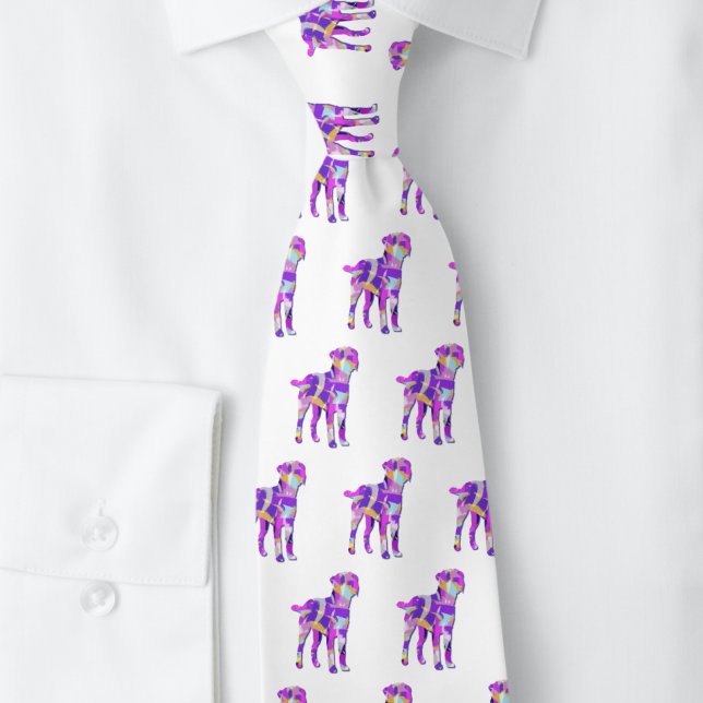 Corbata Cuello blanco púrpura de la silueta de perro del t (Border Terrier purple abstract silhouette white neck tie)