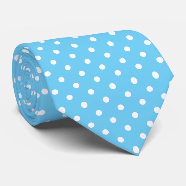 Corbata Cuello de puntos de polka azul y blanco (Enrollado)