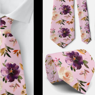 Corbata Cuello de Rosas morados y morados de color de agua