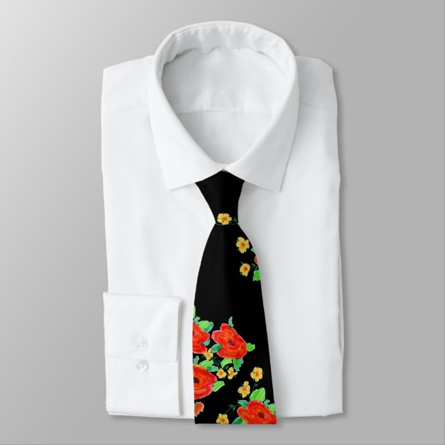 Corbata Cuello floral rojo audaz (Atado)