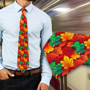 Corbata Cuello Hojas Rojas Naranjas Otoño