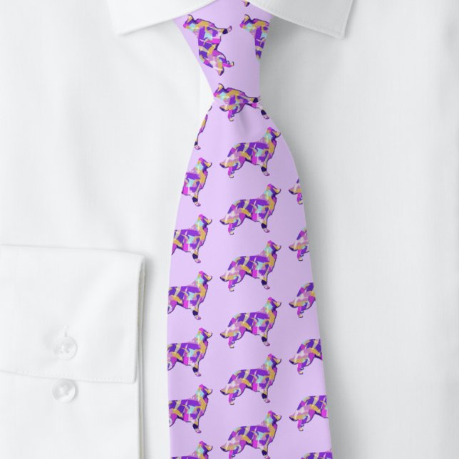 Corbata Cuello Púrpura Lt Púrpura De Perro Collie (Border Collie silhouette tie)