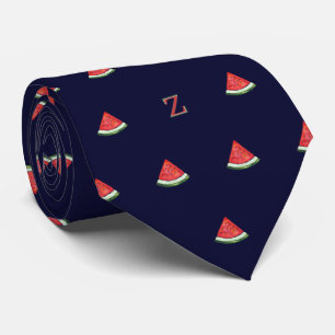 Corbata Cuero acuático rebanado de sandía monograma azul i